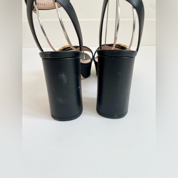 Gucci Marmont GG Platform Sandals EU 37 US 7 Black Leather Block High Heel - Picture 5 of 14